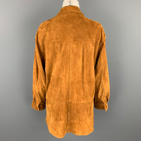 YORK Size 12 Camel Suede Patch Pockets Buttoned Jacket