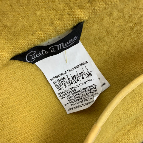 SPORTMAX Size 2 Mustard Wool Blend Textured Brooch Coat