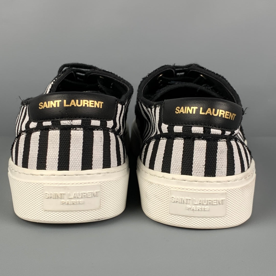 SAINT LAURENT Size 10 Black White Stripe Canvas Lace Up Sneakers