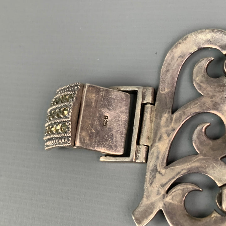 VINTAGE Sterling Silver Marcasite Link Bracelet
