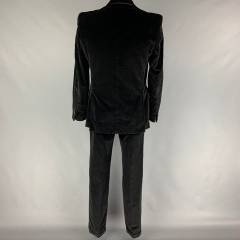JUST CAVALLI Size 44 Black Velvet Cotton Velvet Notch Lapel Suit
