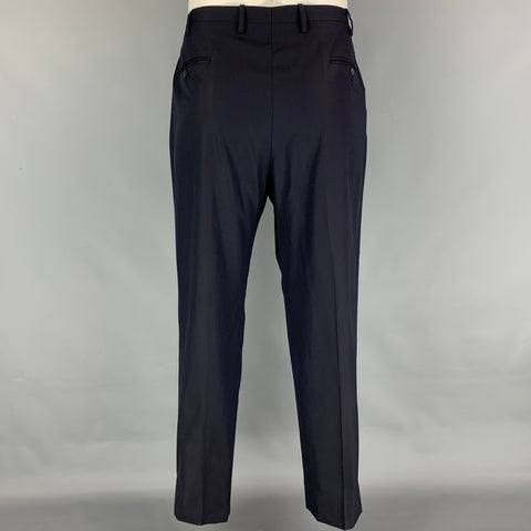 KITON Size 46 Navy Wool Single Breasted Notch Lapel Suit