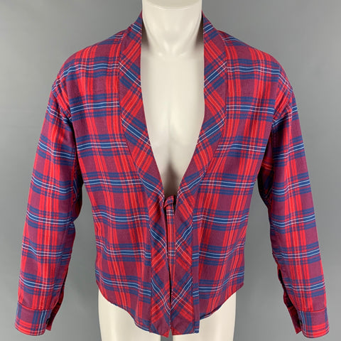 VISVIM Cárdigan tipo kimono de algodón a cuadros rojo y azul talla L