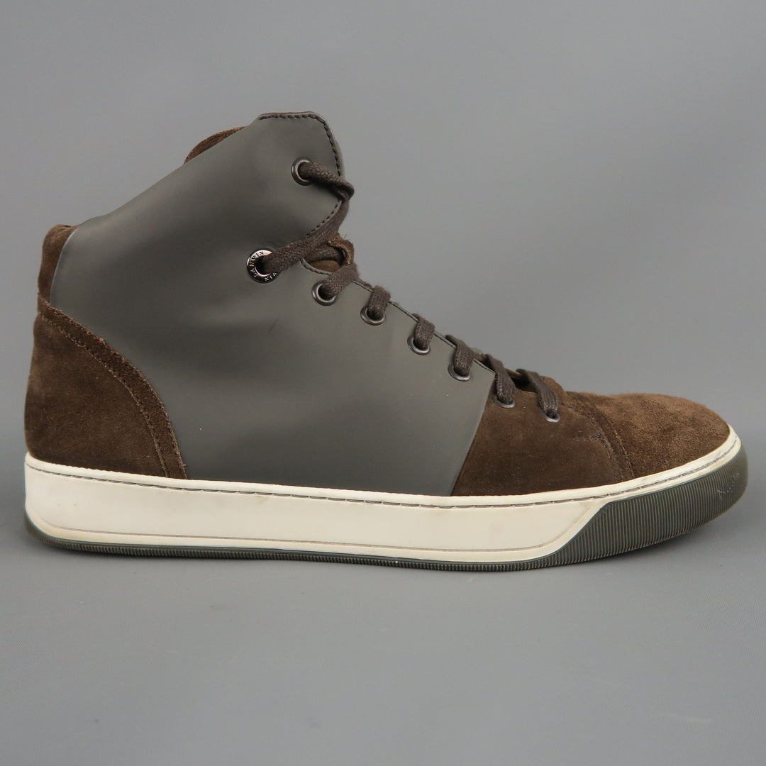 LANVIN Talla 8 Zapatillas altas de ante marrón y goma gris