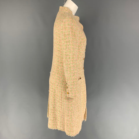 CHANEL 2005 Size 4 Pink Light Green Pink Boucle Cotton Blend Houndstooth Coat