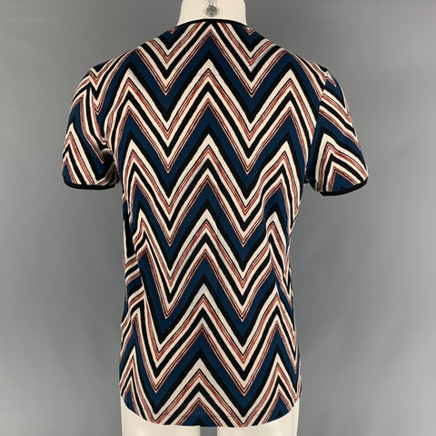 LOUIS VUITTON Size S Blue Black & White Zig Zag Cotton Crew-Neck T-shirt