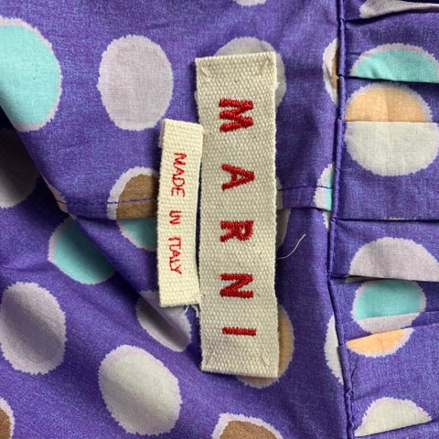 MARNI Size 6 Purple & Taupe Polka Dot Cotton Sleeveless Oversized Blouse