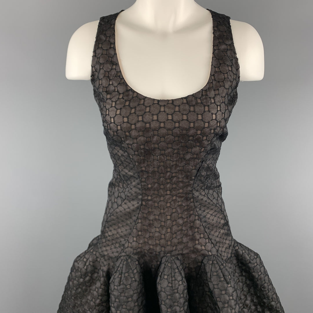 ZAC POSEN Size 6 Black Lace Ruffle Trumpet Skirt Cocktail Dress Sui Generis Designer Consignment ZAC POSEN Size 6 Black Lace Ruffle Trumpet Skirt Cocktail Dress Sui Generis Designer Consignment