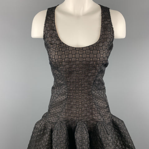 ZAC POSEN Size 6 Black Lace Ruffle Trumpet Skirt Cocktail Dress