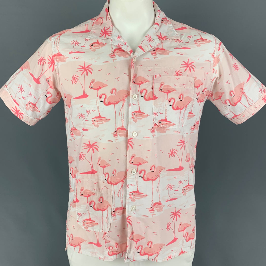 ENGINEERED GARMENTS Size M Pink White Graphic Cotton Short Sleeve Shirt