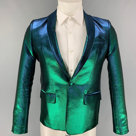 EACH X OTHER Size 36 Green Blue Iridescent Polyester Blend Sport Coat