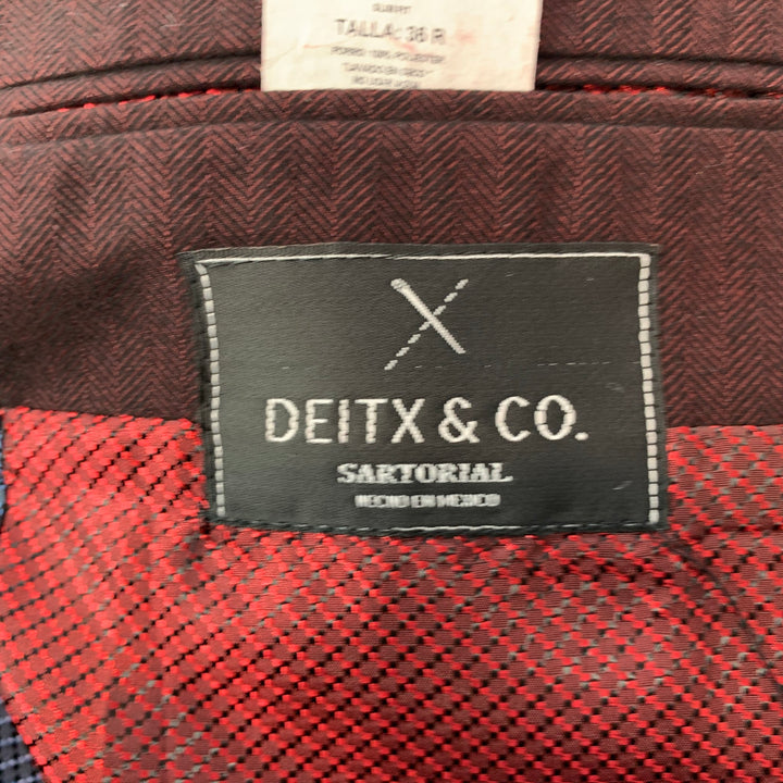 DEITX & CO. Size 38 Burgundy & Black Herringbone Polyester / Viscose Inner Layer Notch Lapel Sport Coat