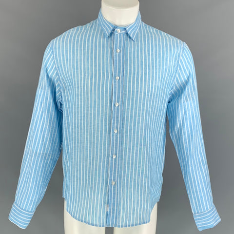 FRANK & EILEEN Size S Blue & White Stripe Linen Button Up Long Sleeve Shirt