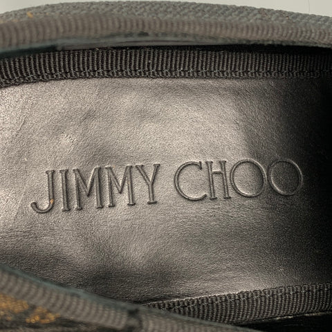 JIMMY CHOO Size 9 Black Gold Metallic Leather Slip On Loafers