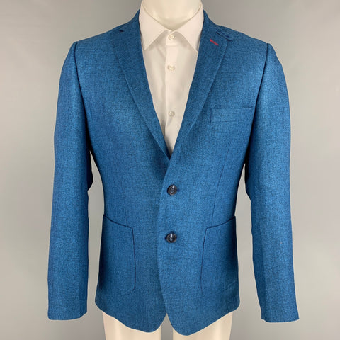 DEITX & CO. Size 38 Blue Herringbone Polyester Notch Lapel Sport Coat
