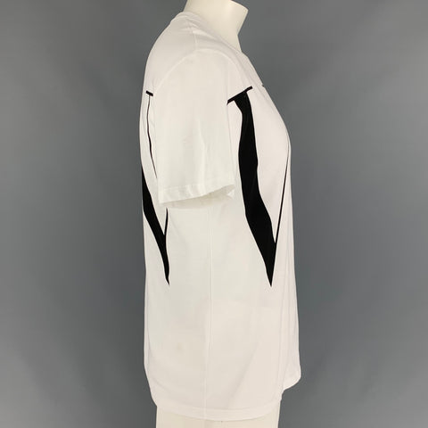 VALENTINO Size L White & Black Logo Cotton Crew-Neck T-shirt