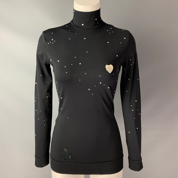 MOSCHINO Cheep and Chic Size 8 Black Studded Heart Polyamide / Eastane Pullover