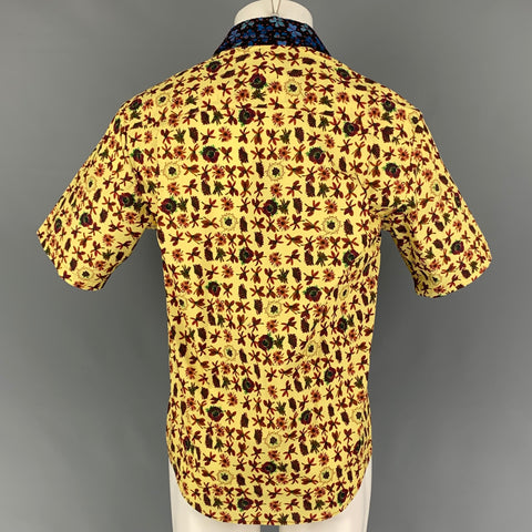 JONATHAN COHEN Size S Yellow Blue Graphic Silk Short Sleeve Glen Shirt