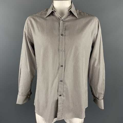 PAUL SMITH Size L Gray Stripe Cotton French Cuff Long Sleeve Shirt