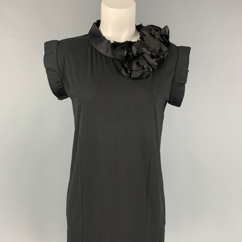 LANVIN Size M Black Cotton Silk Flowers Shift Dress
