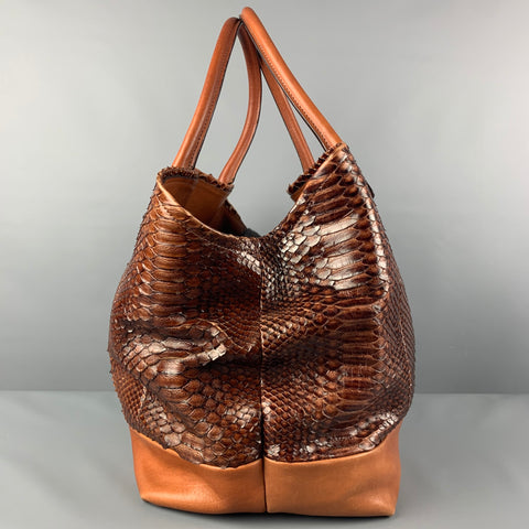 BRUNELLO CUCINELLI Bolso tote de piel de becerro de mezcla de pieles coñac
