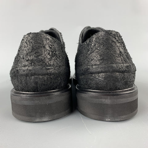 NEIL BARRETT Size 10 Black Textured Suede Cap Toe Lace Up