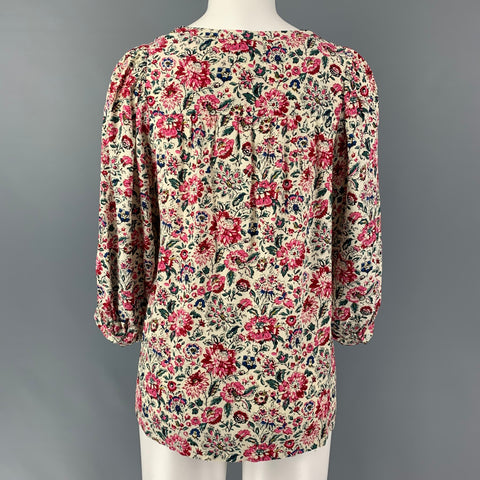 GERARD DAREL Size L Multi-Color Viscose Floral 3/4 Sleeves Casual Top