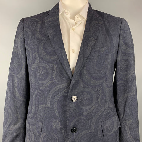 ETRO Size 42 Charcoal & Grey Paisley Wool Notch Lapel Sport Coat