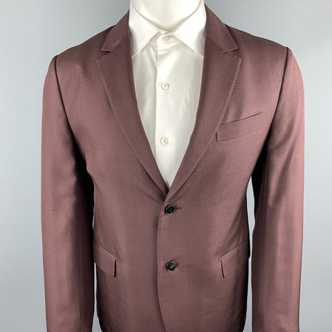 VALENTINO Size 38 Burgundy Silk Notch Lapel Sport Coat