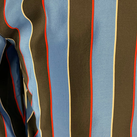 BOCCI Size M Blue Black Stripe Silk Hidden Placket Long Sleeve Shirt