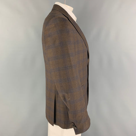 ISAIA Size 40 Brown Blue Plaid Wool Cashmere Single Breasted Sport Coat
