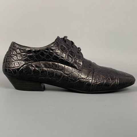 MARSELL Talla 7 Cordones planos de cuero repujado negro