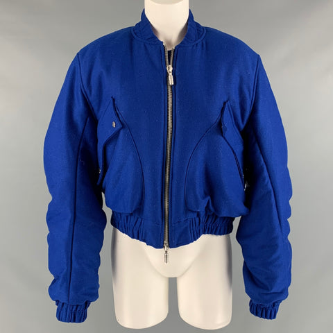 RHUDE Taille S Blouson Bomber Froncé en Laine Polyester Bleu