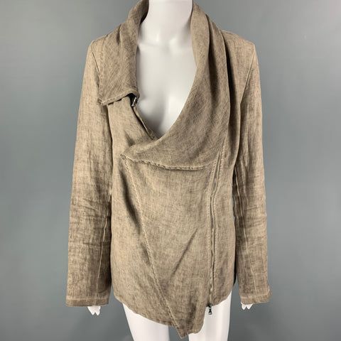 INIZIO Size L Grey Linen Asymmetrical Jacket