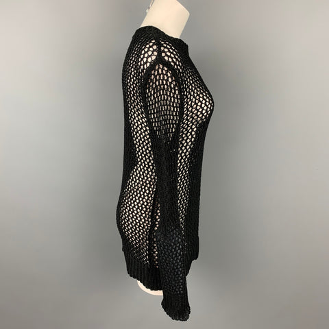 DRIES VAN NOTEN Size L Black Mesh Cotton Crew-neck Pullover