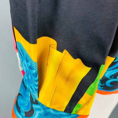 GIANNI VERSACE Size 44 Multi Color Print Silk Hidden Placket Long Sleeve Shirt