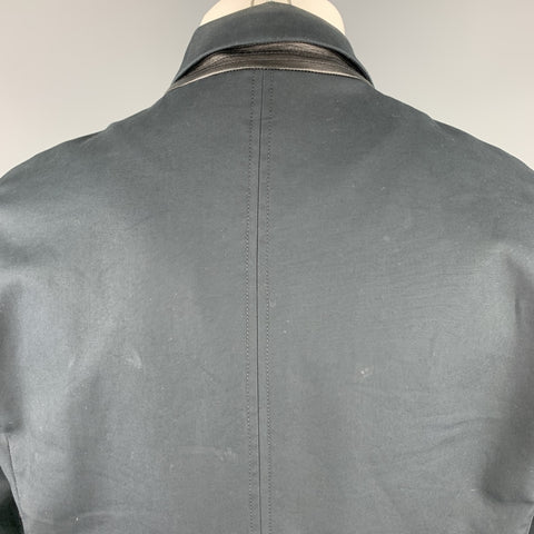 VINCE Chaqueta con cremallera de algodón con ribetes de cuero azul marino talla M