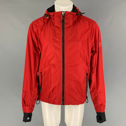 BURBERRY Size 40 Red Black Polyester Hooded Jacket