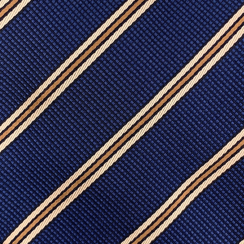 LUIGI BORRELLI Navy & Beige Striped Silk Tie