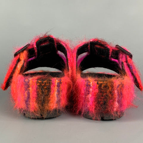 CELINE by Phoebe Philo FW 18 Size 8 Fuchsia Orange Mohair Textured BoxySandals