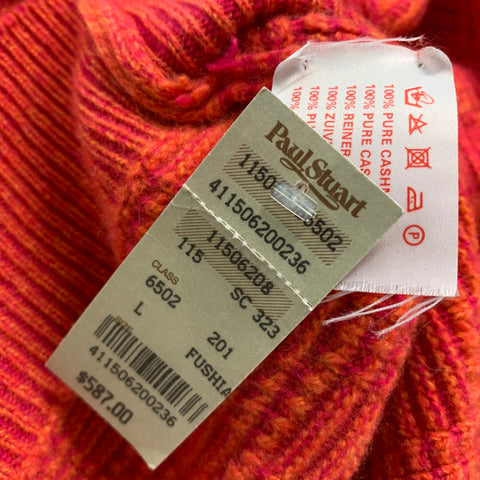 PAUL STUART Size L Orange & Pink Checkered Cashmere Crew-Neck Sweater