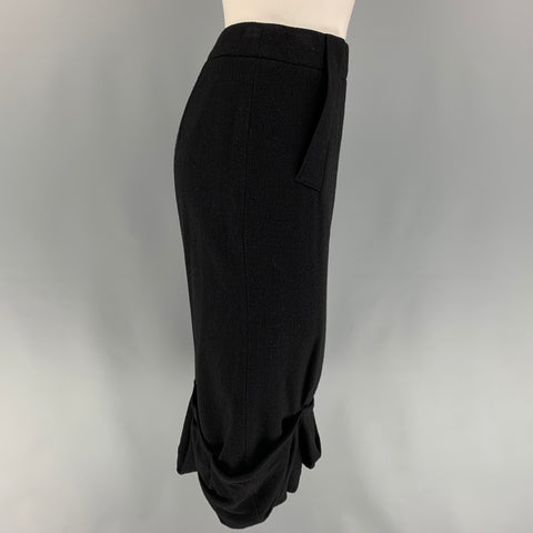 GIVENCHY Talla 4 Falda lápiz a media pierna con volantes de lana negra