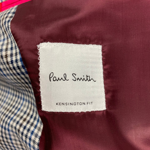 PAUL SMITH Kensington Fit Size 42 White & Blue Gingham Wool / Silk Notch Lapel Suit
