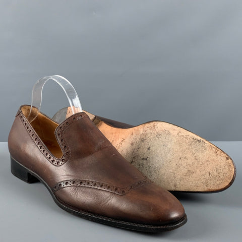 YVES SAINT LAURENT Size 10 Brown Perforated Leather Loafers