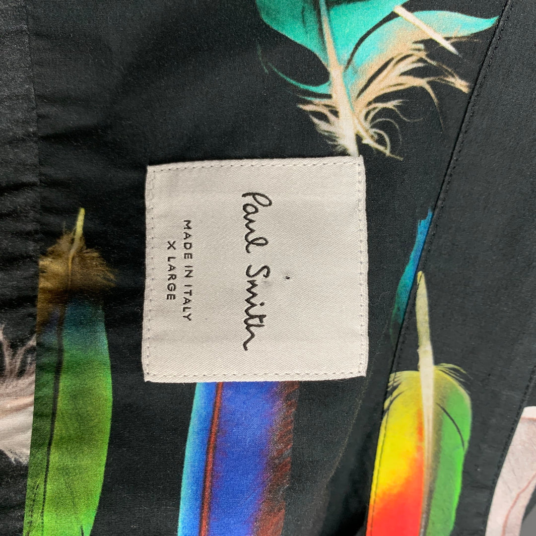PAUL SMITH Camisa de manga larga con botones de algodón con estampado de plumas multicolor talla XL
