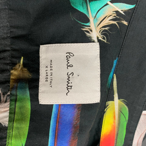 PAUL SMITH Size XL Multi-Color Feather Print Cotton Button Up Long Sleeve Shirt
