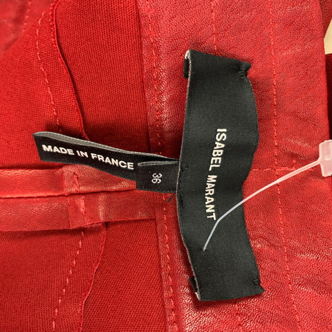 ISABEL MARANT Pantalon décontracté à cordon en cuir rouge taille 4