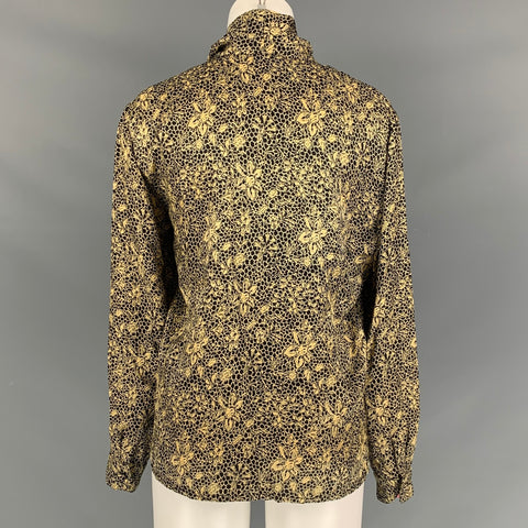 ANNE KLEIN Size 6 Black Silk Abstract floral Long Sleeve Blouse