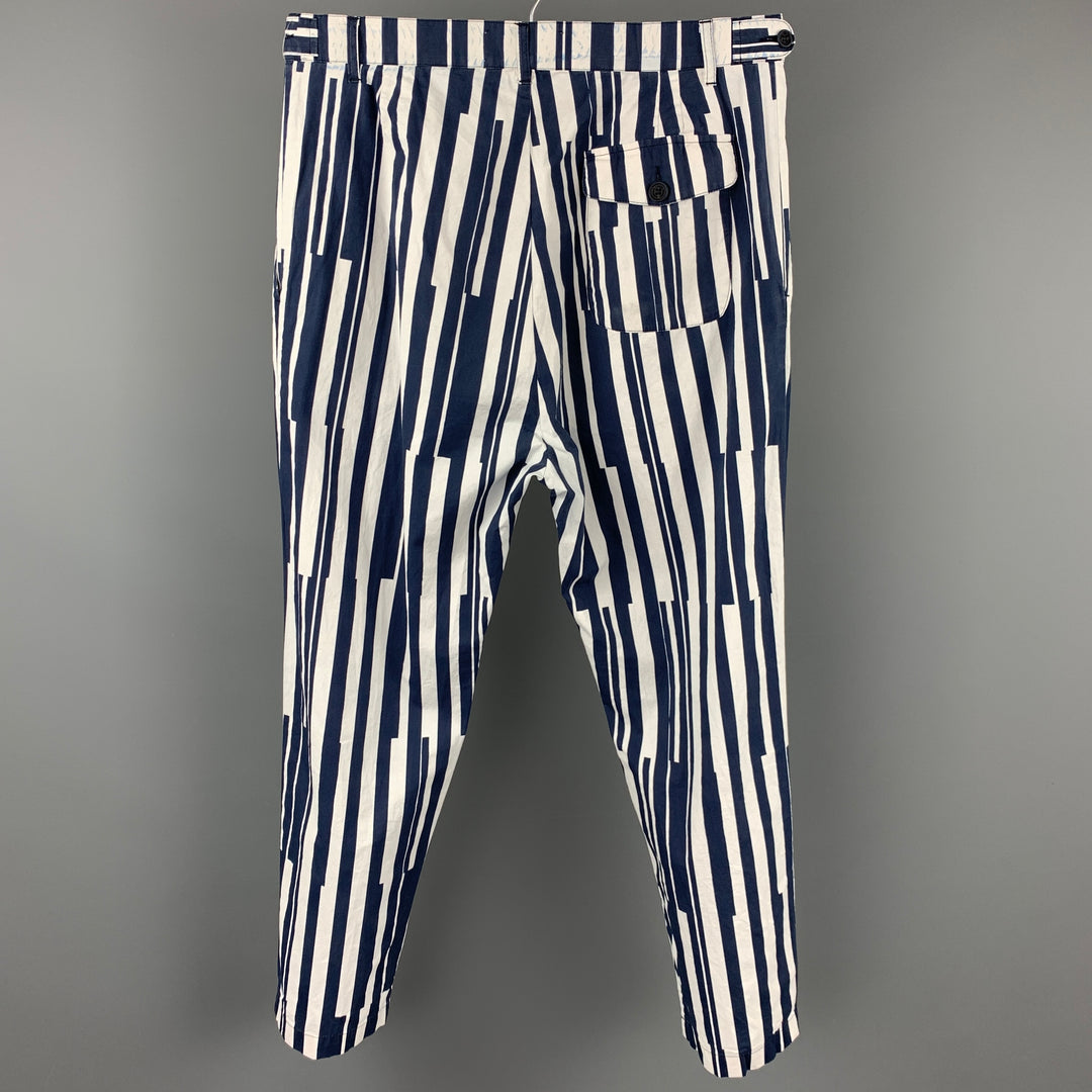 SUNNEI Pantalones casuales de entrepierna caída de algodón a rayas azul marino y blanco talla M