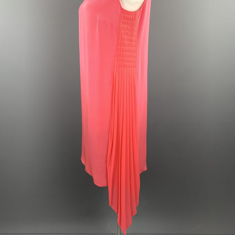 AKRIS Size 12 Pink Silk Chiffon Sleeveless Side Pleat Shift Dress